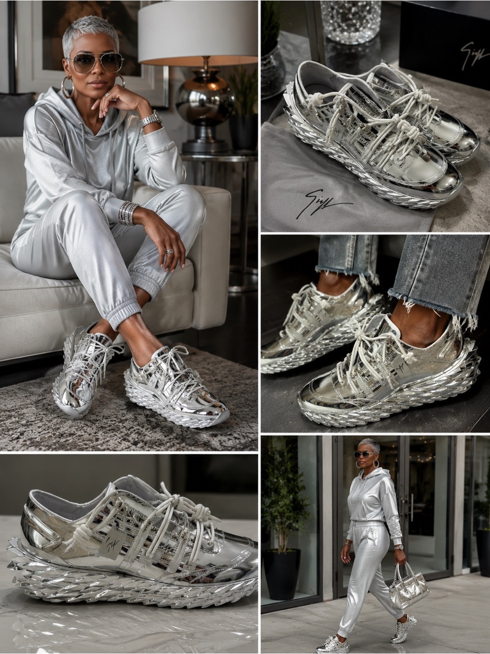 Giuseppe Zanotti Metallic Silver Braided-Platform Sneakers NWOT Size 40